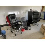 AN ASSORTMENT OF OFFICE ITEMS TO INCLUDE CHAIRS, MONITORS,KEYBOARDS ETC THIS ITEMS TO BE COLLECTED