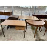 A REPRODUCTION HALF MOON HALL TABLE AND SINGLE PEDESTAL DESK