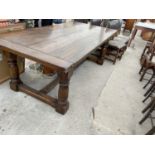 A GEORGIAN STYLE REFECTORY TABLE, 87x42" SUBSTANTIAL TURNED LEGS, STRAIGHT STRETCHERS, COMPLETE WITH