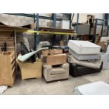 A LARGE QUANTITY OF ITEMS TO INCLUDE DIVAN BEDS, STACKING CHAIRS, FIREPLACE AND DESK ETC THIS