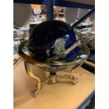 A LAPIS LAZULI AGATE GEMSTONE HANDCRAFTED LARGE GLOBE INCORPORATING A COMPASS
