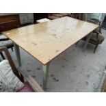 A MODERN PINE KITCHEN TABLE ON PAINTED BASE, 71x36.5"