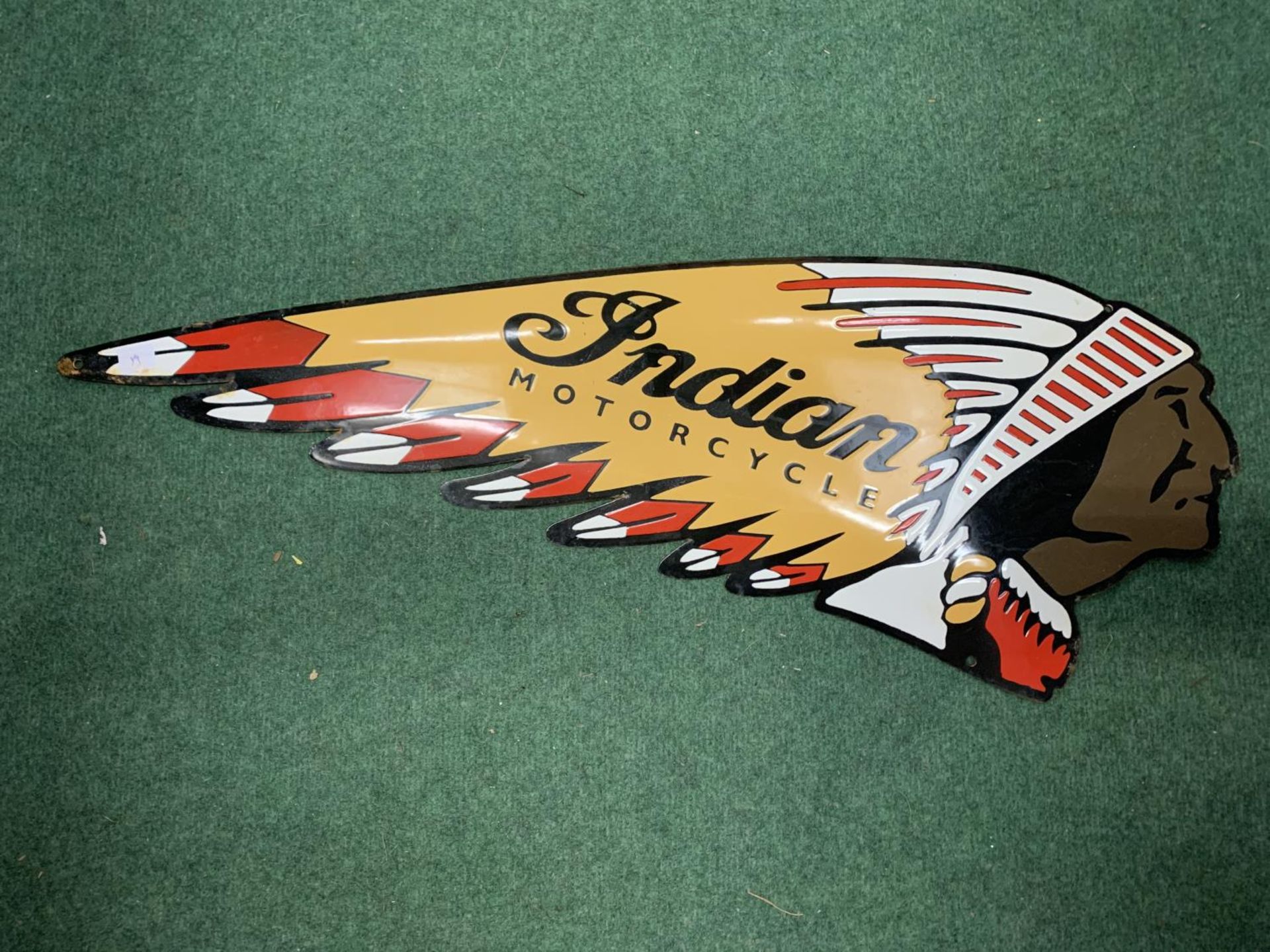 A LONG 'INDIAN MOTORCYCLE' METAL GARAGE SIGN APPROXIMATELY 52CM