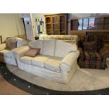 A GROUP OF SIX VARIOUS UPHOLSTERED SOFAS AND ARM CHAIRS. (ALL IN A GOOD CLEAN CONDITION) THIS