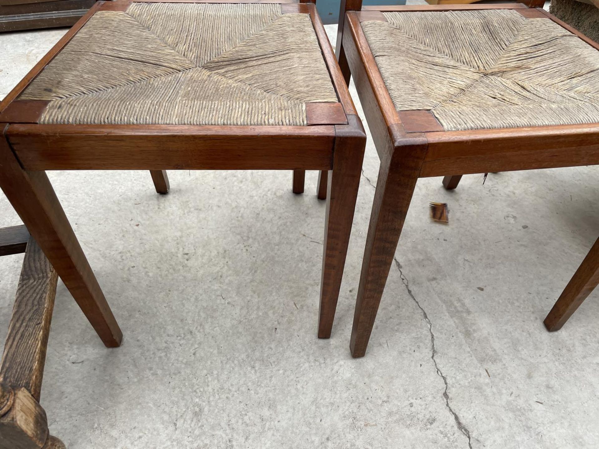 A PAIR OF MAHOGANY RUSH SEATED BEDROOM CHAIRS - Image 3 of 3