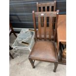 A PAIR OF MID 20TH CENTURY DINING CHAIRS, WROUGHT IRON MIRROR AND TABLE
