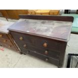 A VICTORIAN PINE CHEST OF TWO SHORT AND TWO LONG DRAWERS, ON TURNED LEGS, 42" WIDE