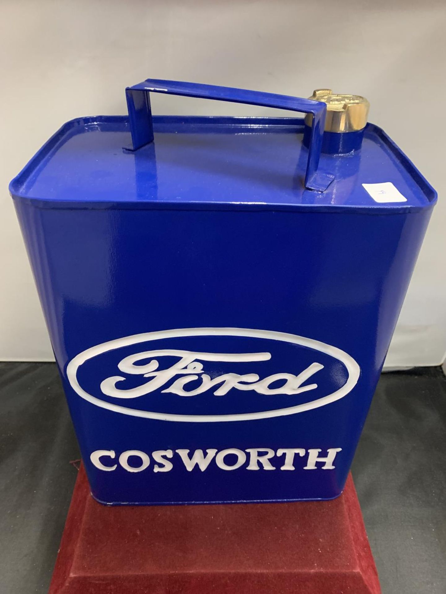 A FORD COSWORTH PETROL CAN WITH BRASS LID