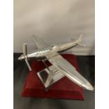 A CHROME MODEL A58-303 AEROPLANE ON A PLINTH OF THE SAME H:23CM