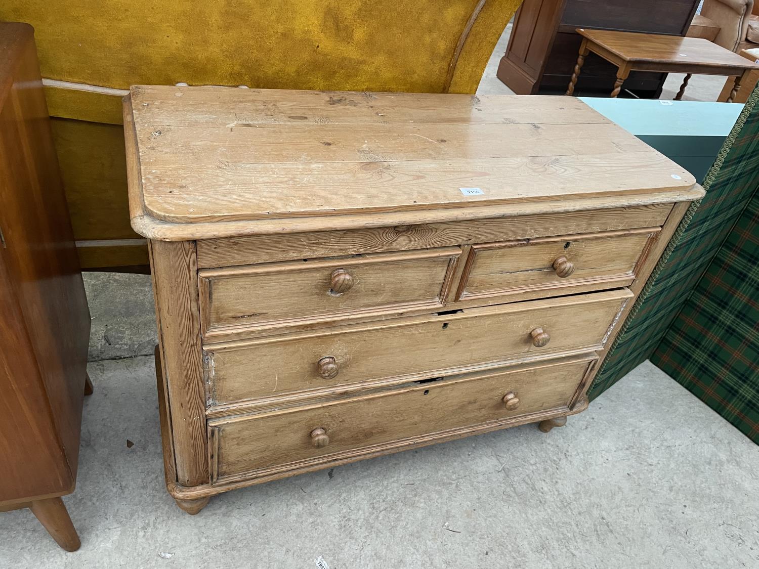 A VICTORIAN PINE CHEST OF TWO SHORT AND TWO LONG DRAWERS, 41" WIDE