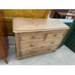 A VICTORIAN PINE CHEST OF TWO SHORT AND TWO LONG DRAWERS, 41" WIDE