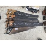 A GROUP OF FIVE VINTAGE HAND SAWS