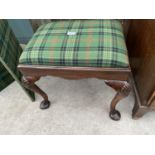 A GEORGIAN STYLE CABRIOLE LEG STOOL WITH TARTAN UPHOLSTERY (MATCHES LOT 2156)