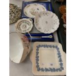 A VARIETY OF BONE CHINA, MAINLY CAKE PLATES TO INCLUDE AYNSLEY,WEDGWOOD AND COALPORT
