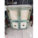 A 1950s KITCHEN CABINET WITH TWO LOWER DOORS WITH VENTILATORS AND TWO UPPER DOORS