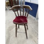 A VINTAGE TALL WOODEN BAR STOOL