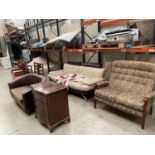 AN ASSORTMENT OF ITEMS TO INCLUDE FOUR DINING CHAIRS, SOFAS AND A DRESSING TABLE ETC THIS ITEMS TO