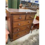 A VICTORIAN MAHOGANY CHEST OF TWO SHORT AND THREE LONG DRAWERS, 41" WIDE