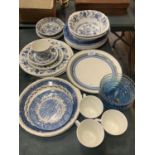 A COLLECTION OF BLUE AND WHITE CERAMICS ETC