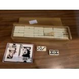 A BOXED DOMINOES SET OF DOUBLE NINES (COMPLETE) AND PLAYING CARDS