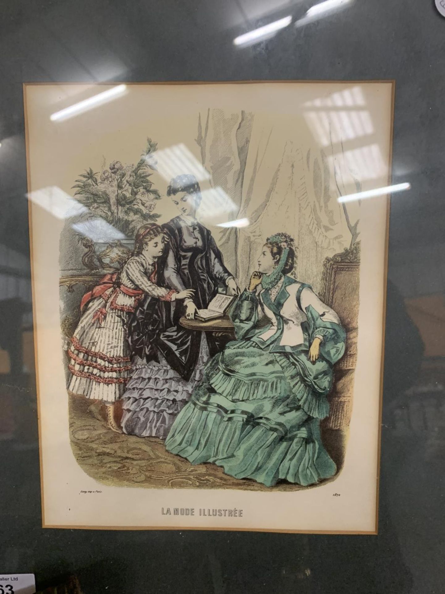 A PAIR OF FRAMED FRENCH PICTURES DEPICTING LADIES - Image 2 of 3