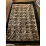 A TRAY OF FIFTY ORNATE METAL CAT RINGS