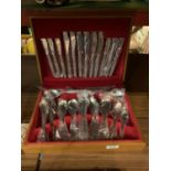 A WOODEN BOXED CANTEEN OF CUTLERY