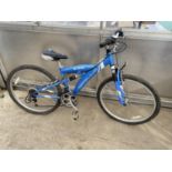 A BOYS APOLLO ENTICE MOUNTAIN BIKE WITH FRONT AND BACK SUSPENSION AND 21 SPEED GEAR SYSTEM