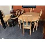AN ASSORTMENT OF FURNITURE TO INCLUDE A DINING TABLE AND SIX CHAIRS, TWO FURTHER DINING TABLES,