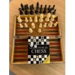 A FOLDABLE CHESS BOARD TO ALSO INCLUDE A 'LEARN TO PLAY CHESS' BOOK AND CHESS PIECES