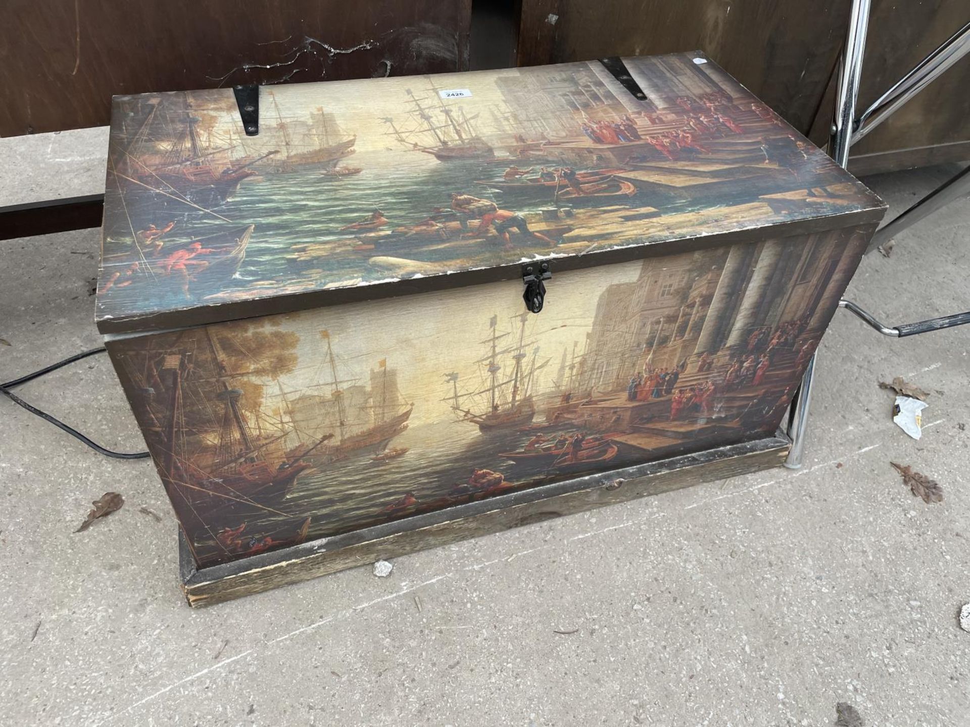 A MODERN TRUNK DEPICTING MASTED SHIPS