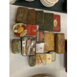 A COLLECTION OF VARIOUS VINTAGE TINS MAINLY TOBACCO