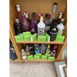 A LARGE COLLECTION OF UNUSUAL EMPTY GIN BOTTLES TO INCLUDE 13 BRAND NEW MIXED COLOUR BATTERY