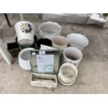 AN ASSORTMENT OF CERAMIC PALNTERS AND PLANT POTS ETC