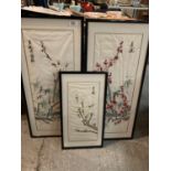 THREE FLORAL PAINTINGS ON SILK