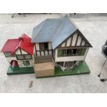 A LARGE WOODEN DOLLS HOUSE AND A FURTHER SMALL WOODEN DOLLS HOUSE TO INCLUDE SOME FURNITURE