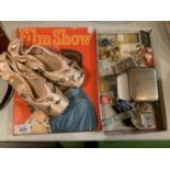 AN ASSORTMENT OF VINTAGE ITEMS TO INCLUDE BADGES, A PAIR OF BALLET SHOES AND A FILM SHOW ANNUAL ETC