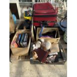 AN ASSORTMENT OF HOUSEHOLD CLEARENCE ITEMS TO INCLUDE SOFT TOYS AND SUITCASES ETC