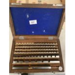 A VINTAGE SET OF SLIP GAUGE BLOCKS IN WOODEN CASE (SOME MISSING)