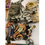 A COLLECTION OF ACTION MAN FIGURES, TWO ARMY TANKS AND AN AEROPLANE