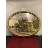 A HAND PAINTED WOODEN PLAQUE DEPICTING LITTLE MORETON HALL BY JOHN THORLEY 1908