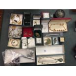 A QUANTITY OF COSTUME JEWELLERY, PARKER PEN AND A LETTER OPENER MOST BOXED AND A