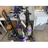 A DYSON DC25 VACUUM, A DYSON DC04 VACUUM AND A DYSON DC27 VACUUM BELIEVED IN WORKING ORDER BUT NO