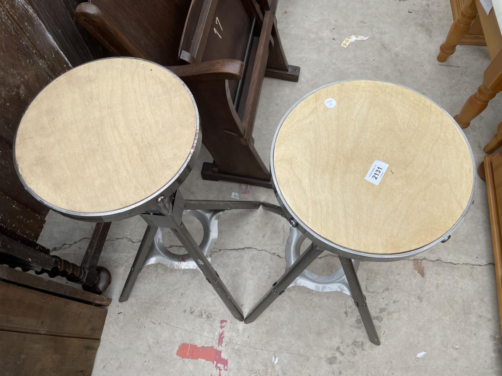 TWO POLISHED METAL INDUSTRIAL STYLE STOOLS H: 30 INCHES - Image 2 of 3