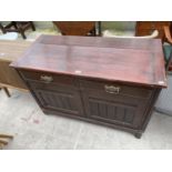 A LATE VICTORIAN BLANKET CHEST WITH TWO SHAM DRAWERS TO FRIEZE W: 45 INCHES
