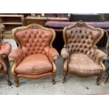 A PAIR OF VICTORIANS TYLE BUTTON-BACK EASY CHAIRS