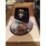 A COALPORT COLLECTORS PLATE 'COMING HOME' AND A SMALL SILVER PLATED TANKARD