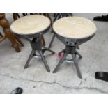 TWO LOW POLISHED METAL INDUSTRIAL STYLE STOOLS H: 18 INCHES