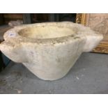 A LARGE CARVED MARBLE MORTAR - DIA: 37CM