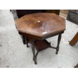 A VICTORIAN WALNUT OCTAGONAL TWO TIER CENTRE TABLE